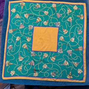 Émeraude scarf equestrian tassel rope 30x30‎ in green gold purple MADE IN ITALY